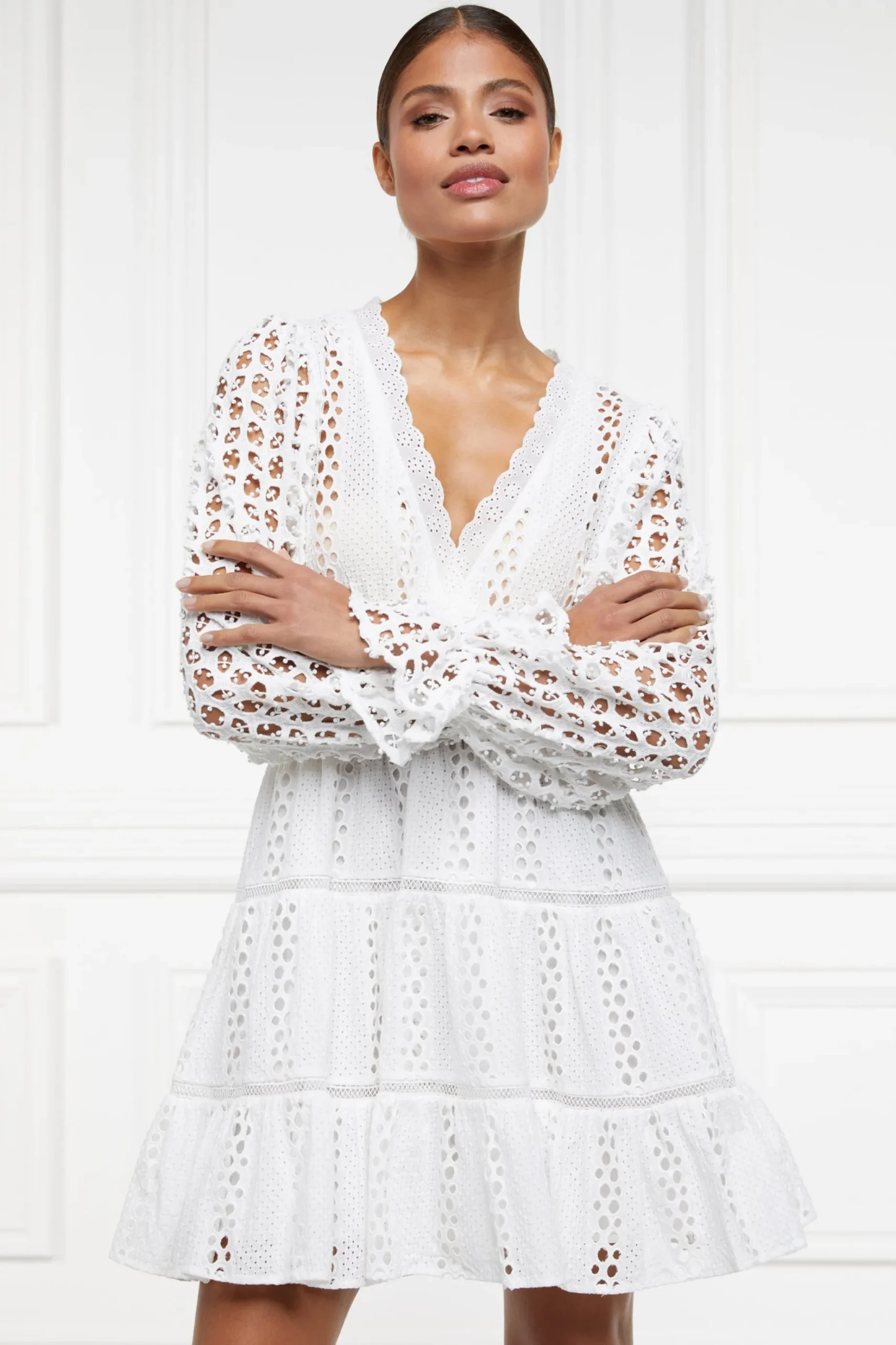 Broderie Lace V-Neck Dress