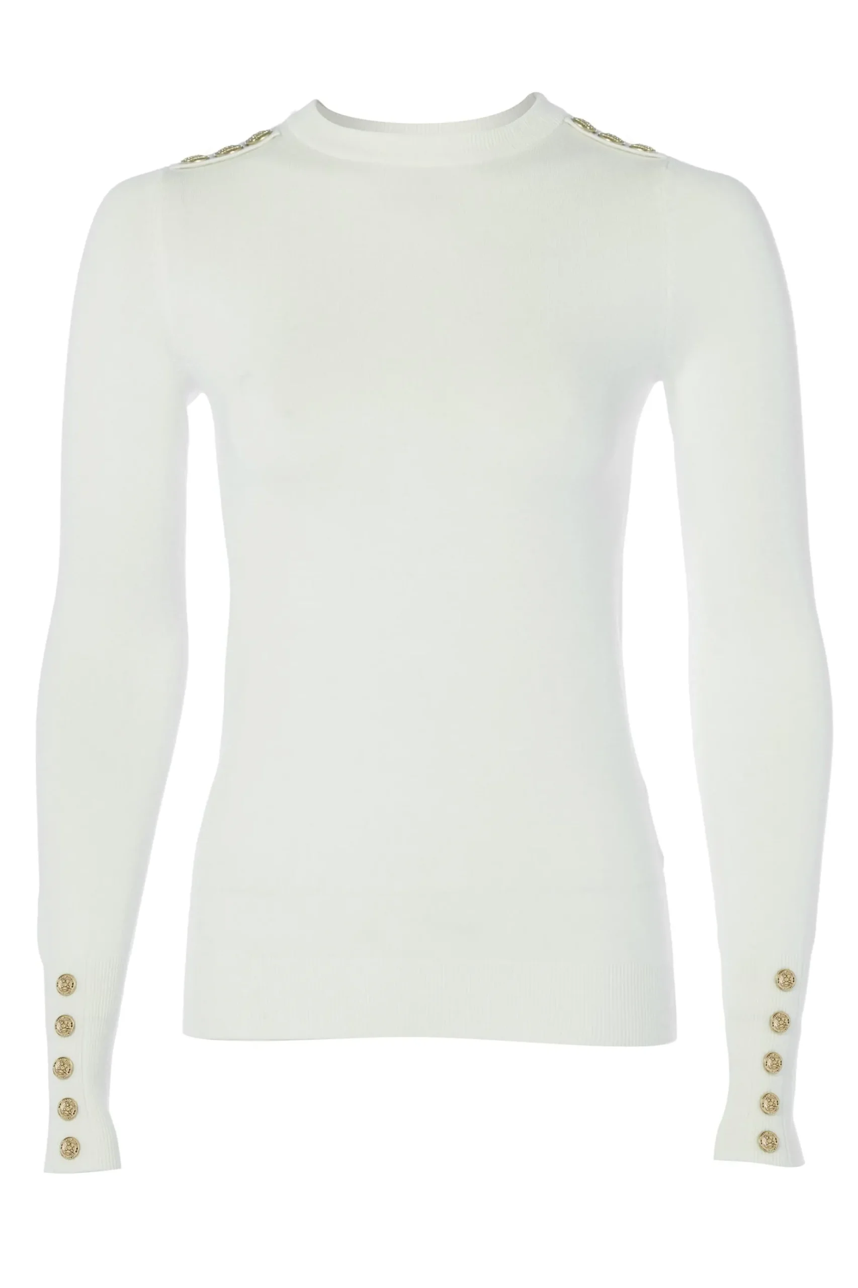 Buttoned Knit Crew Neck