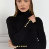 Buttoned Knit Roll Neck
