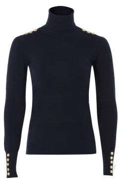 Buttoned Knit Roll Neck