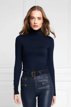 Buttoned Knit Roll Neck