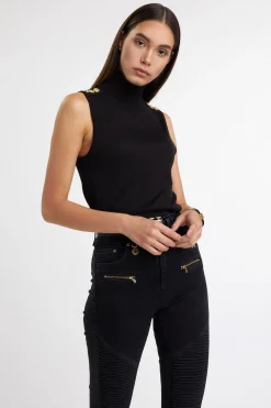 Luxury Sleeveless Roll Neck
