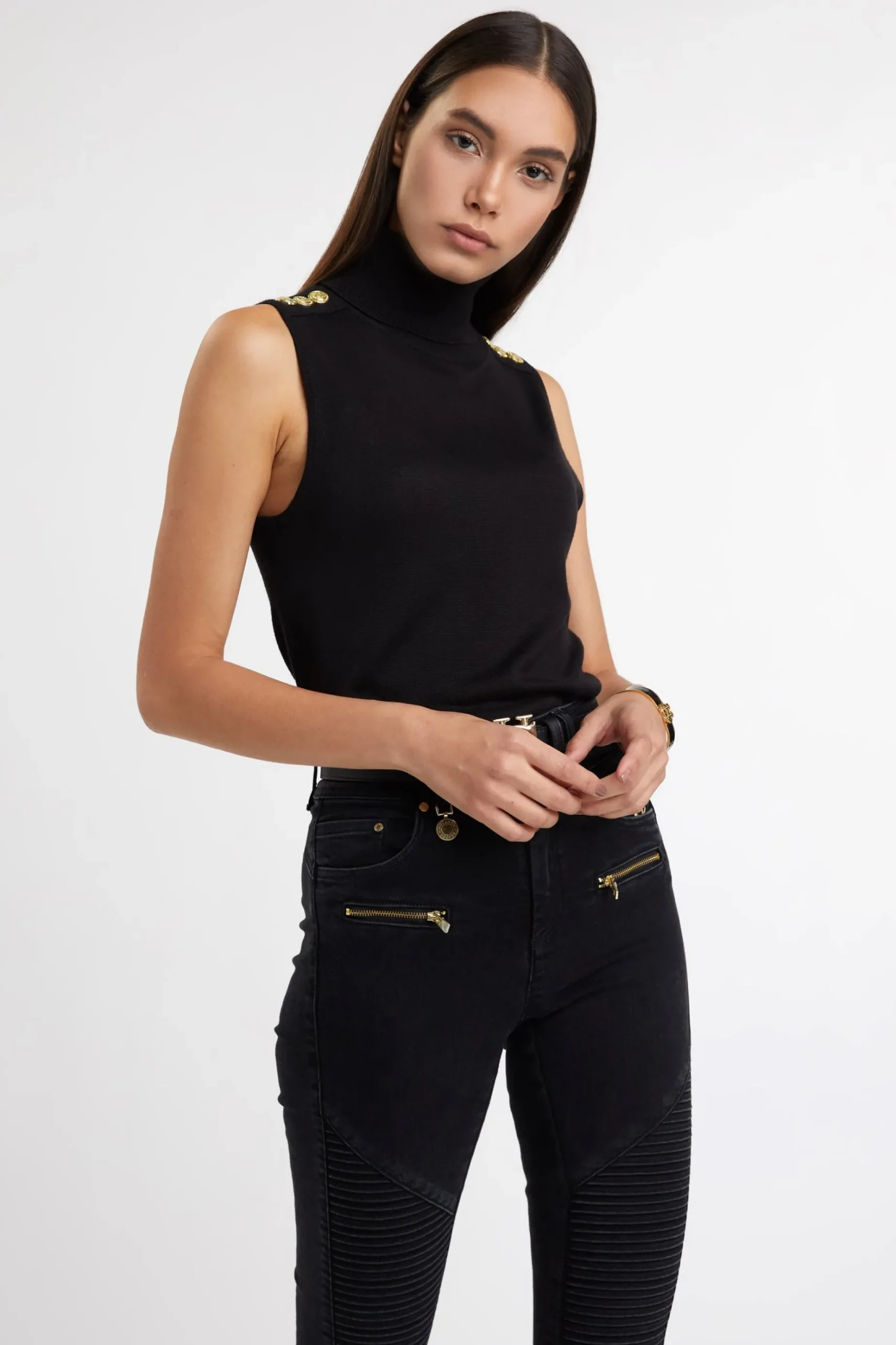 Luxury Sleeveless Roll Neck